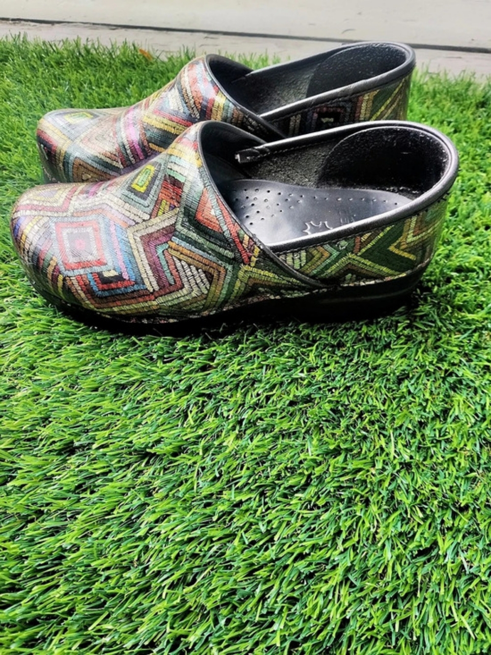Dansko Professional Clog Women's Geometric Black & Multicolor Nurse Shoes